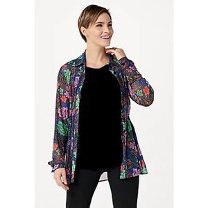 Attitudes by Renee Printed Mesh Jacket/Button Up Blouse 5X
